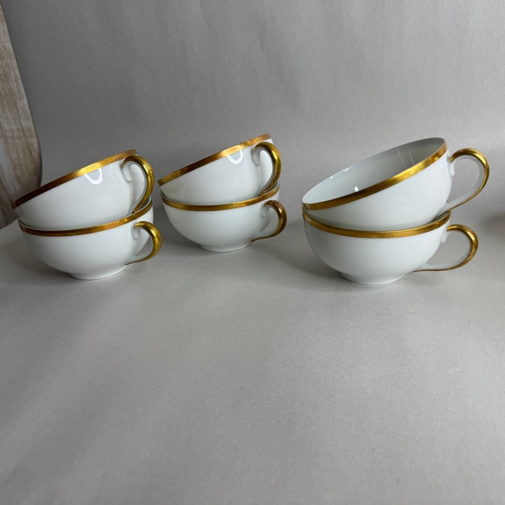 Eamag Bavaria The Empire Tea Cups Gold Trim White Porcelain Set of 6 Vintage
